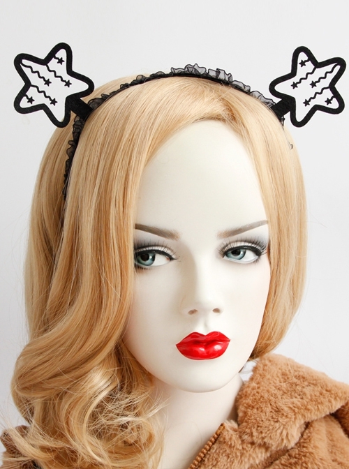 Retro Fashion Sexy Female Birthday Christmas Halloween Party Black Star Lace Headband
