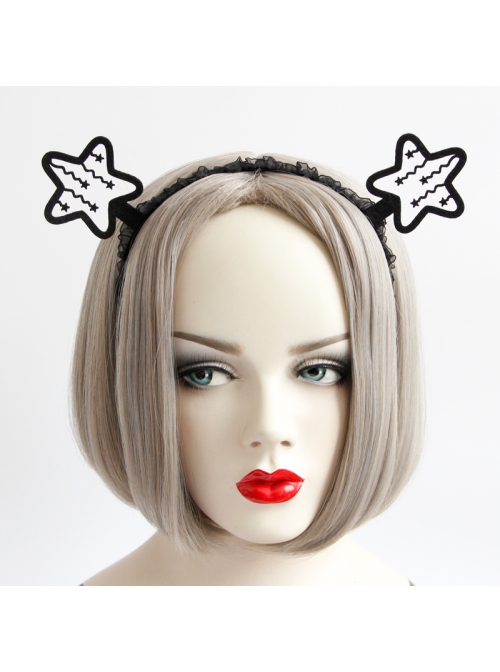Retro Fashion Sexy Female Birthday Christmas Halloween Party Black Star Lace Headband