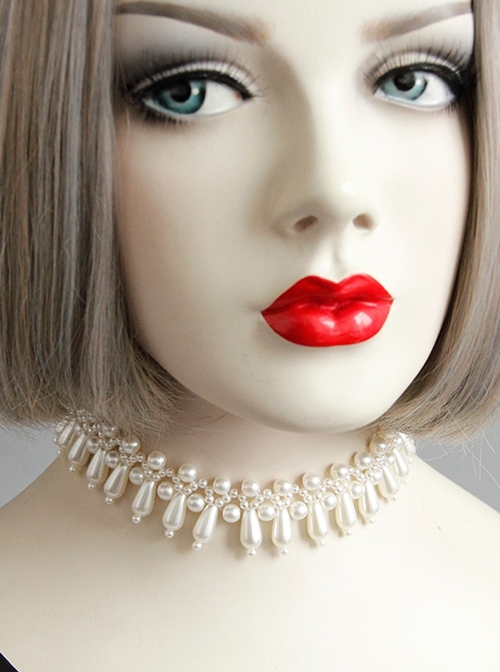Fashion Elegant Baroque White Imitation Pearl Sexy Handmade Female Short Necklace