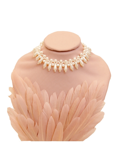 Fashion Elegant Baroque White Imitation Pearl Sexy Handmade Female Short Necklace