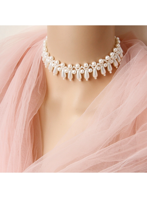 Fashion Elegant Baroque White Imitation Pearl Sexy Handmade Female Short Necklace