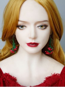 Exaggerated Fashion Personality Christmas Bride Bridesmaid Green Leaves Red Flowers Retro Long Earrings