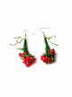 Exaggerated Fashion Personality Christmas Bride Bridesmaid Green Leaves Red Flowers Retro Long Earrings