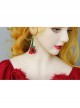 Exaggerated Fashion Personality Christmas Bride Bridesmaid Green Leaves Red Flowers Retro Long Earrings