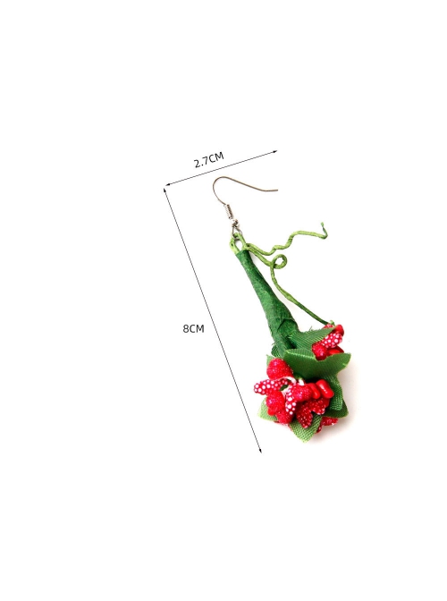 Exaggerated Fashion Personality Christmas Bride Bridesmaid Green Leaves Red Flowers Retro Long Earrings