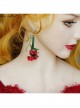 Exaggerated Fashion Personality Christmas Bride Bridesmaid Green Leaves Red Flowers Retro Long Earrings
