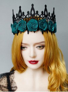 Halloween retro fashion gothic blue flowers black crown princess adult prom party hairband