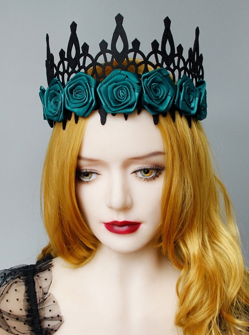 Halloween retro fashion gothic blue flowers black crown princess adult prom party hairband