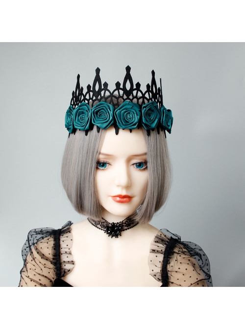 Halloween retro fashion gothic blue flowers black crown princess adult prom party hairband