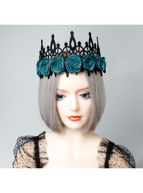 Halloween retro fashion gothic blue flowers black crown princess adult prom party hairband