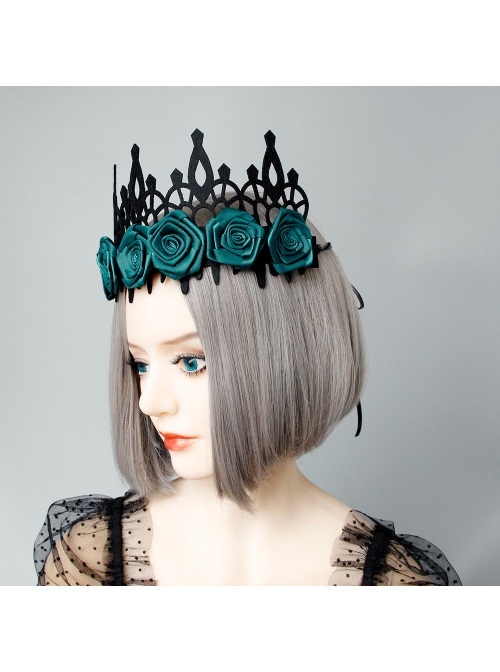 Halloween retro fashion gothic blue flowers black crown princess adult prom party hairband