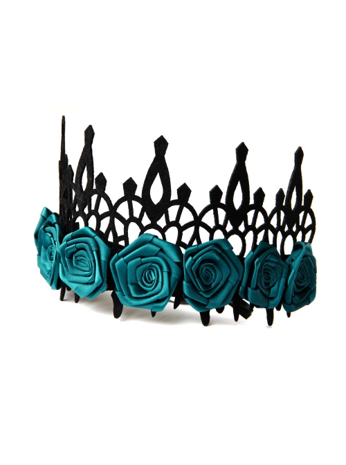 Halloween retro fashion gothic blue flowers black crown princess adult prom party hairband