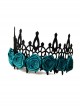 Halloween retro fashion gothic blue flowers black crown princess adult prom party hairband