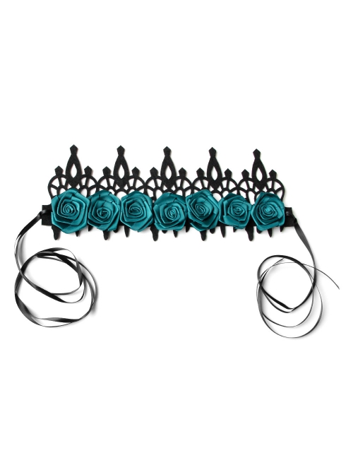 Halloween retro fashion gothic blue flowers black crown princess adult prom party hairband