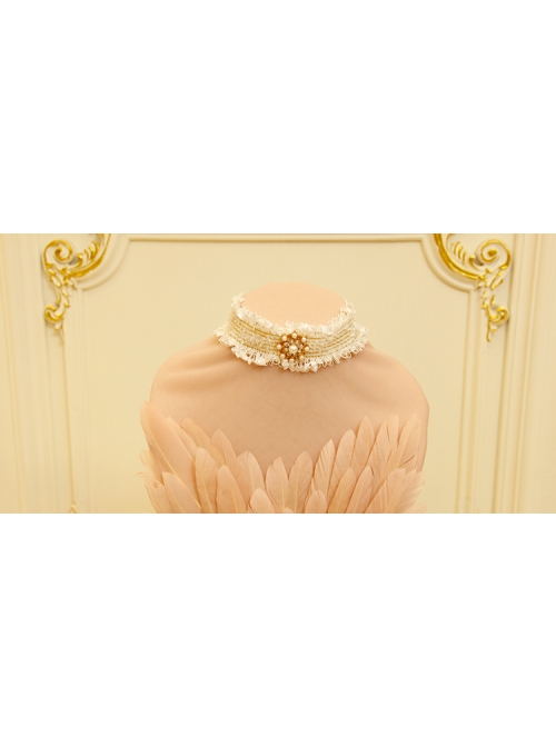 Simple Baroque Fashion Retro Female White Velvet Rope Imitation Pearl Short Necklace