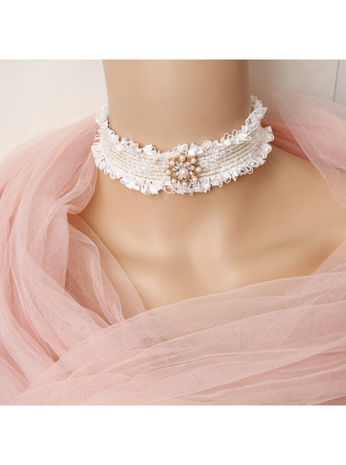 Simple Baroque Fashion Retro Female White Velvet Rope Imitation Pearl Short Necklace