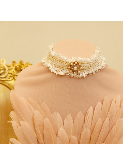 Simple Baroque Fashion Retro Female White Velvet Rope Imitation Pearl Short Necklace