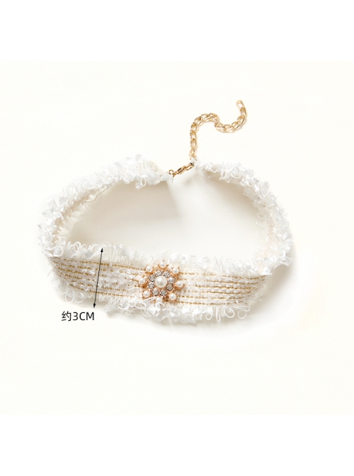 Simple Baroque Fashion Retro Female White Velvet Rope Imitation Pearl Short Necklace
