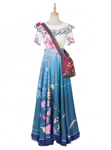 Encanto Mirabel Cute Printing Blue Long Skirt Suit Halloween Cosplay Costume Full Set