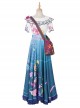 Encanto Mirabel Cute Printing Blue Long Skirt Suit Halloween Cosplay Costume Full Set