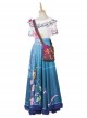 Encanto Mirabel Cute Printing Blue Long Skirt Suit Halloween Cosplay Costume Full Set