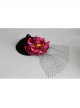 Retro Fashion Gothic Red Flowers Black Mesh Halloween Christmas Female Witch Hat