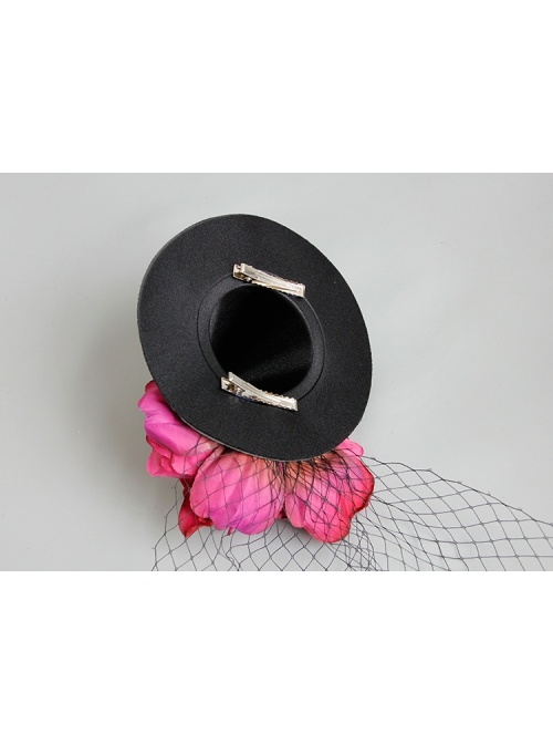 Retro Fashion Gothic Red Flowers Black Mesh Halloween Christmas Female Witch Hat