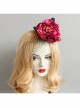 Retro Fashion Gothic Red Flowers Black Mesh Halloween Christmas Female Witch Hat