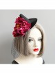 Retro Fashion Gothic Red Flowers Black Mesh Halloween Christmas Female Witch Hat