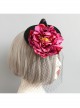 Retro Fashion Gothic Red Flowers Black Mesh Halloween Christmas Female Witch Hat