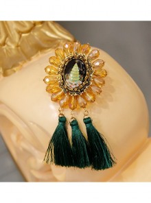 Christmas Retro Fashion Yellow Crystal Green Tassel Christmas Tree Female Brooch