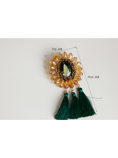 Christmas Retro Fashion Yellow Crystal Green Tassel Christmas Tree Female Brooch