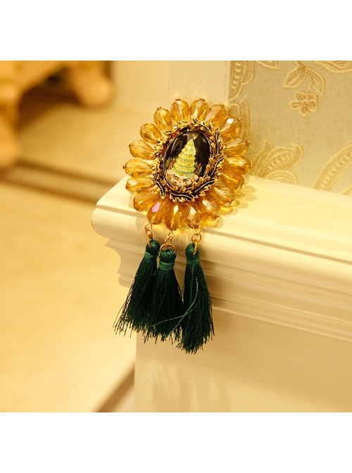 Christmas Retro Fashion Yellow Crystal Green Tassel Christmas Tree Female Brooch