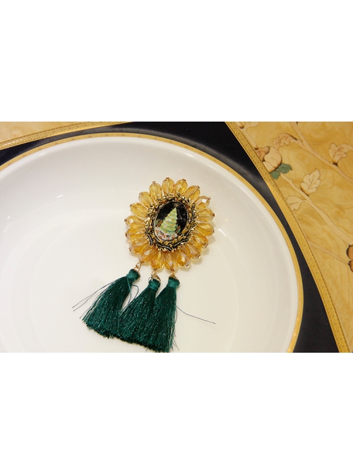 Christmas Retro Fashion Yellow Crystal Green Tassel Christmas Tree Female Brooch