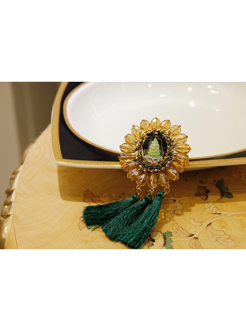 Christmas Retro Fashion Yellow Crystal Green Tassel Christmas Tree Female Brooch