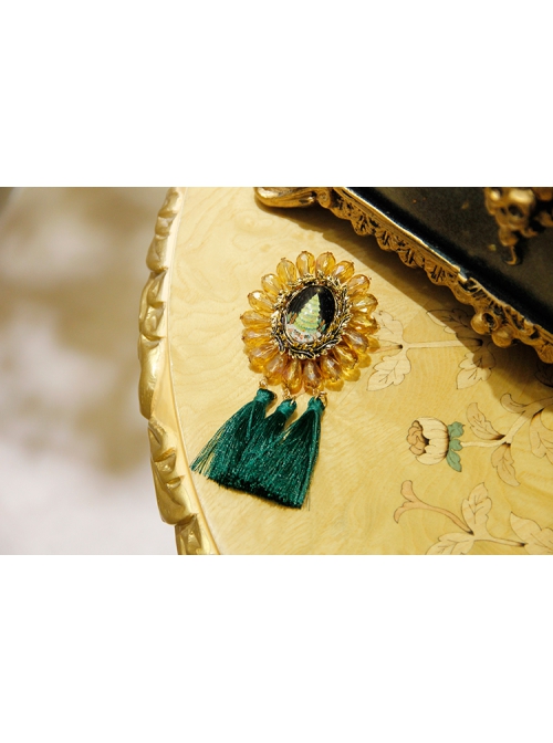 Christmas Retro Fashion Yellow Crystal Green Tassel Christmas Tree Female Brooch