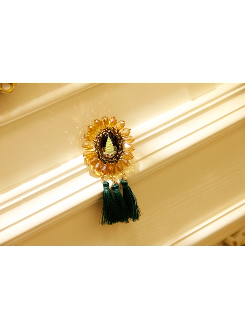 Christmas Retro Fashion Yellow Crystal Green Tassel Christmas Tree Female Brooch