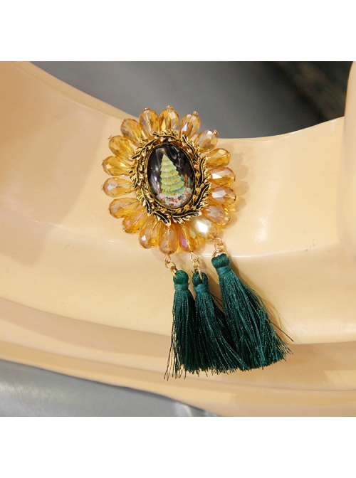 Christmas Retro Fashion Yellow Crystal Green Tassel Christmas Tree Female Brooch
