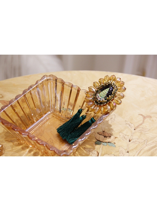 Christmas Retro Fashion Yellow Crystal Green Tassel Christmas Tree Female Brooch