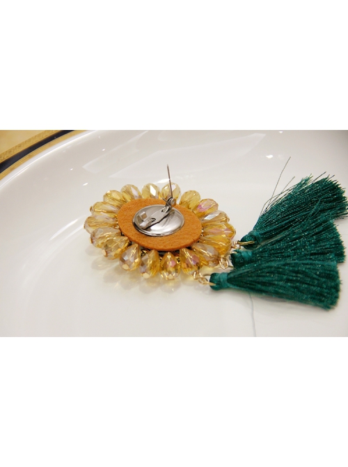 Christmas Retro Fashion Yellow Crystal Green Tassel Christmas Tree Female Brooch