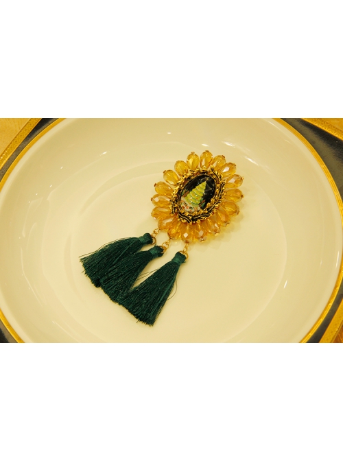 Christmas Retro Fashion Yellow Crystal Green Tassel Christmas Tree Female Brooch