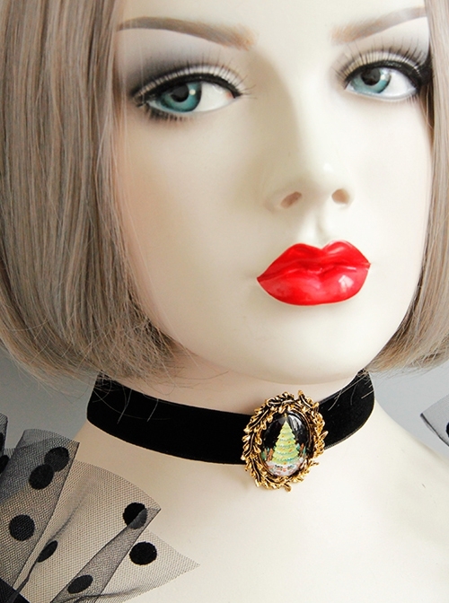 Retro Christmas Tree Wild Fashion Christmas Black Velvet Rope Female Short Necklace