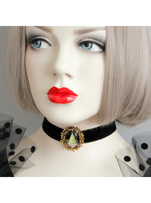Retro Christmas Tree Wild Fashion Christmas Black Velvet Rope Female Short Necklace