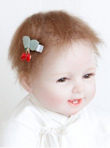 Fashion Children Green Leaves Red Cherry All-Inclusive Sides Female Baby Cute Hairpin