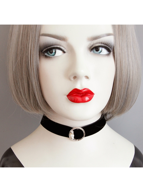 All-Match Retro Fashion Personality Black Velvet Belt Metal Ring Pearl Female Short Necklace