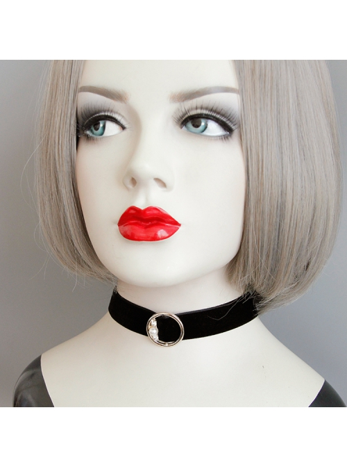 All-Match Retro Fashion Personality Black Velvet Belt Metal Ring Pearl Female Short Necklace