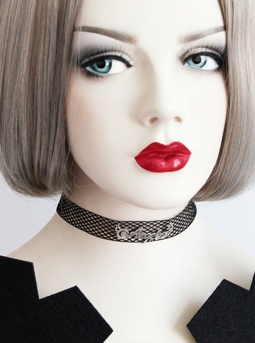 Fashion Retro Personality Simple Female Black Mesh Letter Collar