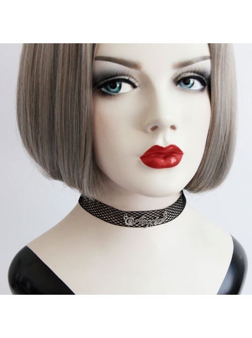 Fashion Retro Personality Simple Female Black Mesh Letter Collar