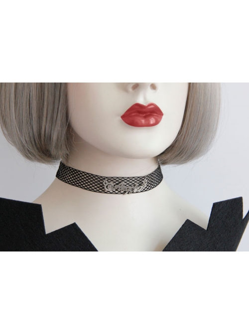 Fashion Retro Personality Simple Female Black Mesh Letter Collar