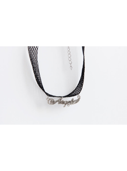 Fashion Retro Personality Simple Female Black Mesh Letter Collar
